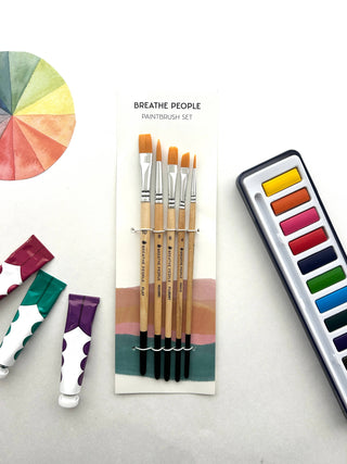 5-Piece Brush Set for Watercolor + Acrylics + Gouache
